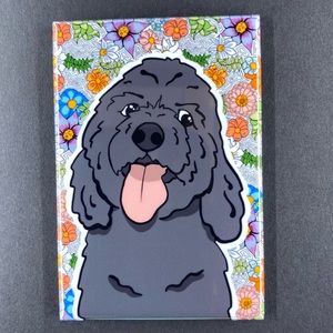 Black Goldendoodle Dog Retro Flower Magnet Handmade Kitchen & Office Decor